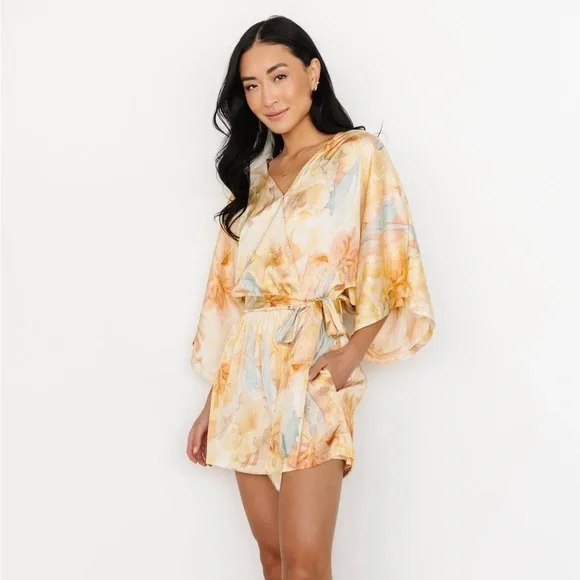 Baltic Born Aegean Romper Size Small | Sunrise Watercolor Floral Kimono Sleeve - Picture 1 of 7
